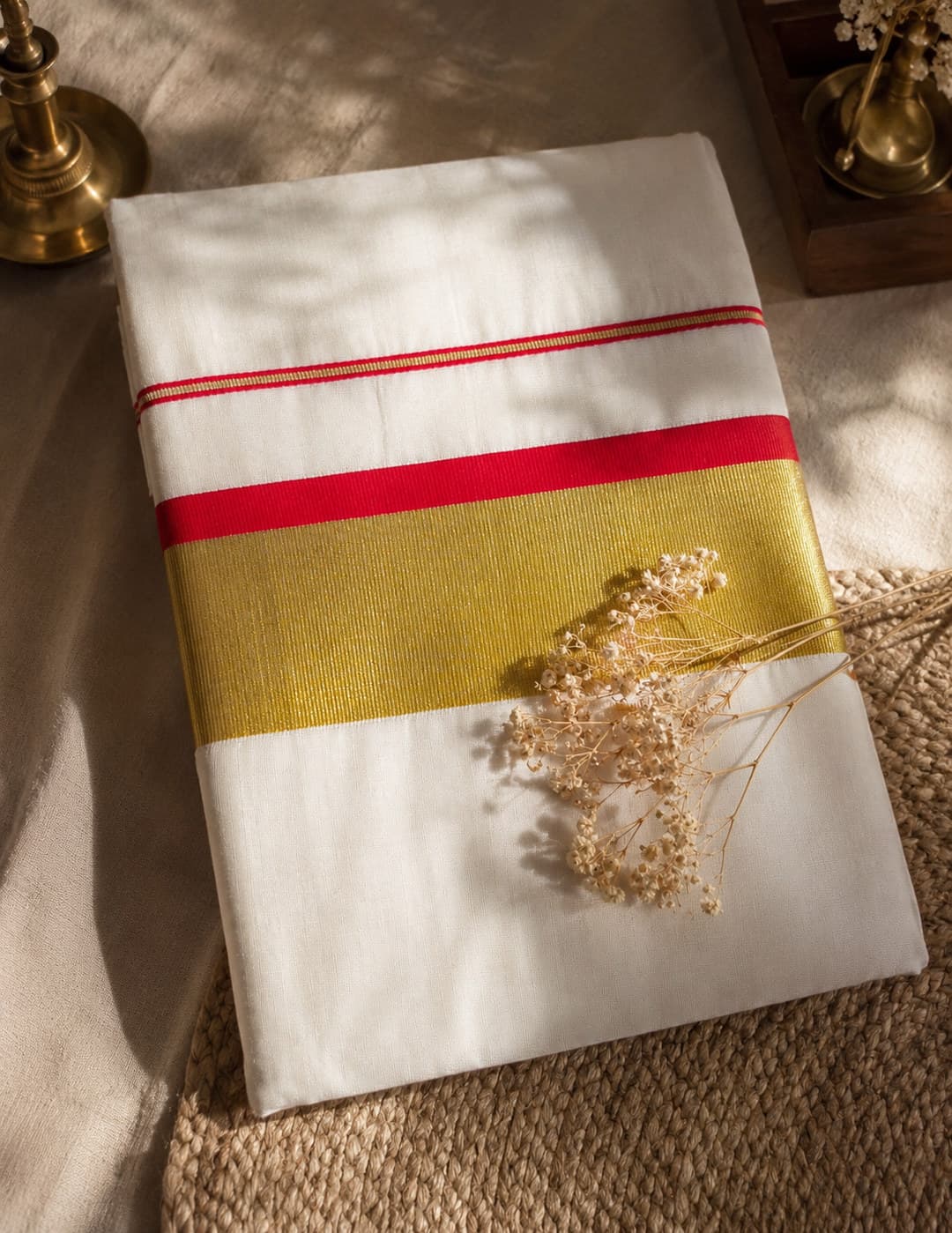 Red Thin Line Border Cotton Saree