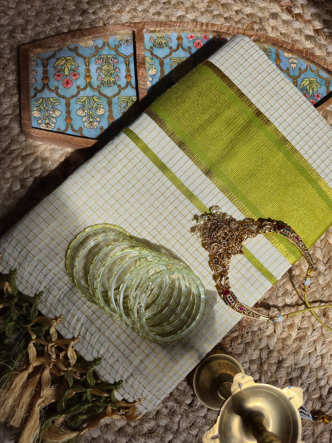 Green Micro Check Saree