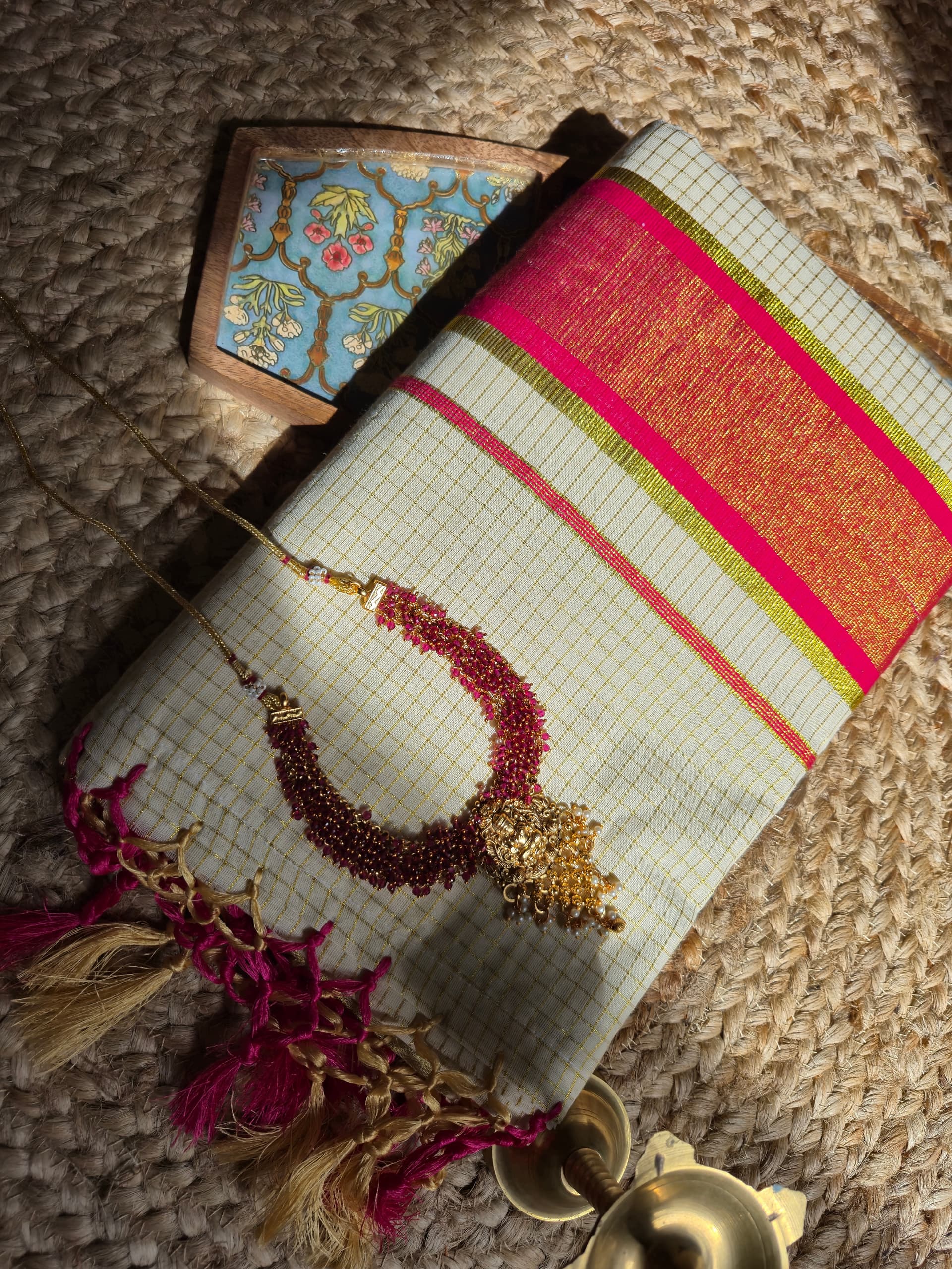 Pink Micro Check Saree — image 3 of 5