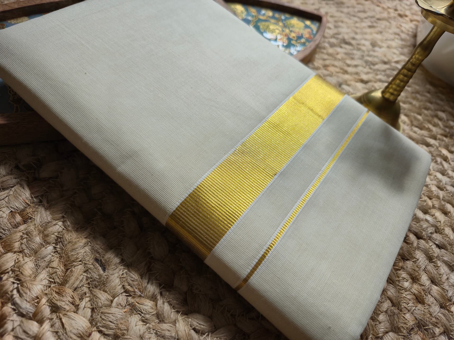 Off-White Dhoti with Gold Zari Border — image 2 of 3