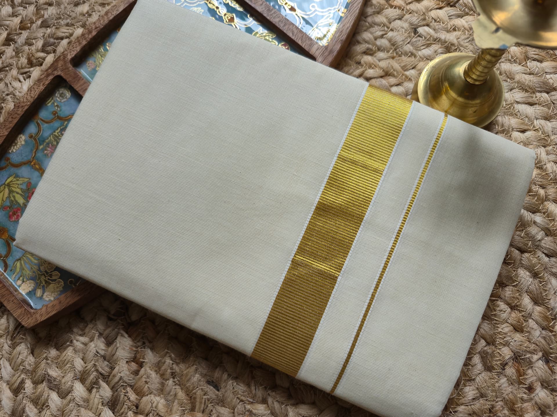 Off-White Dhoti with Gold Zari Border — image 3 of 3