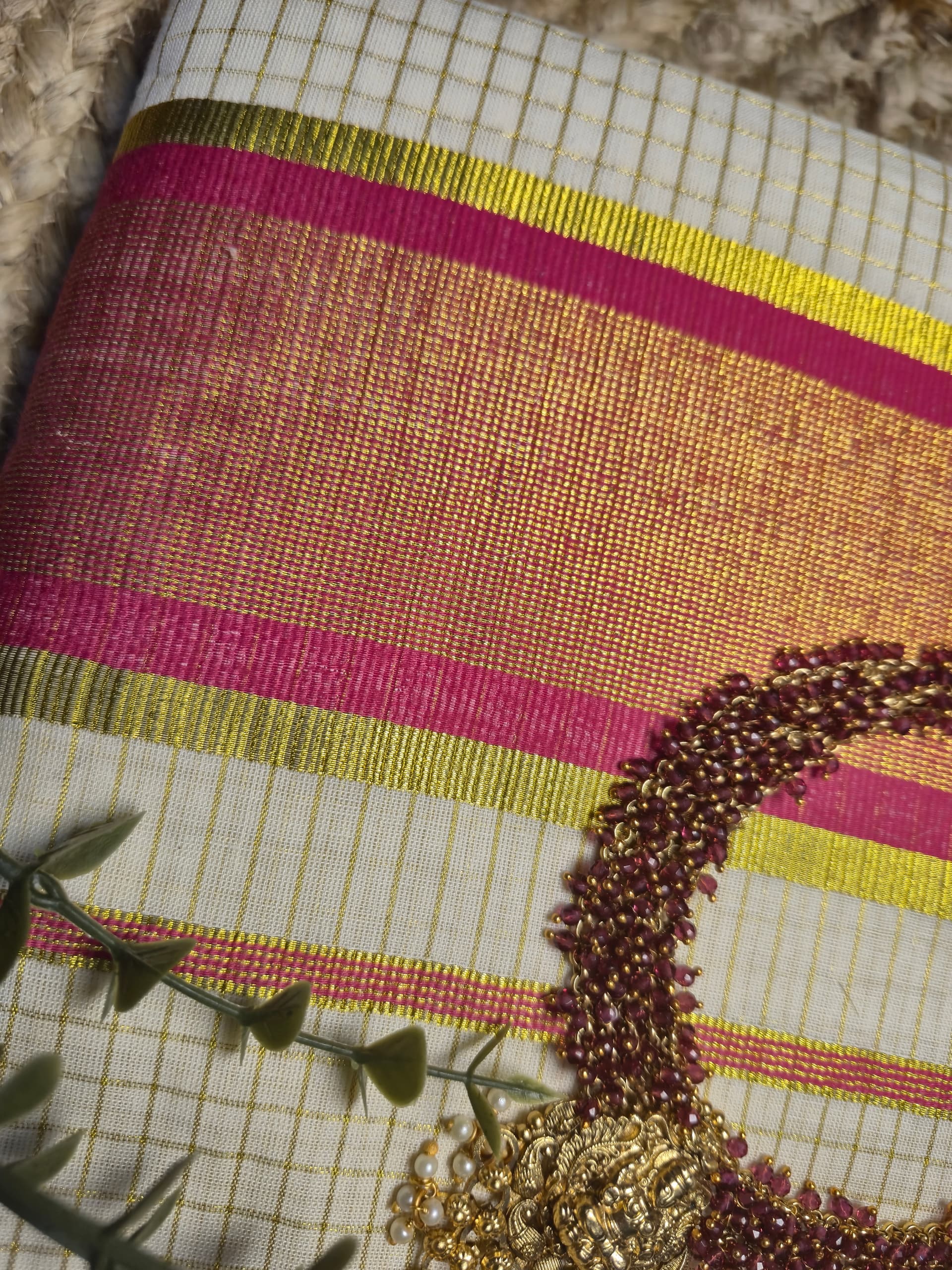 Pink Micro Check Saree — image 2 of 5